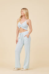 Soft Blue w/ Mixed Stripes Textured Flared Pants