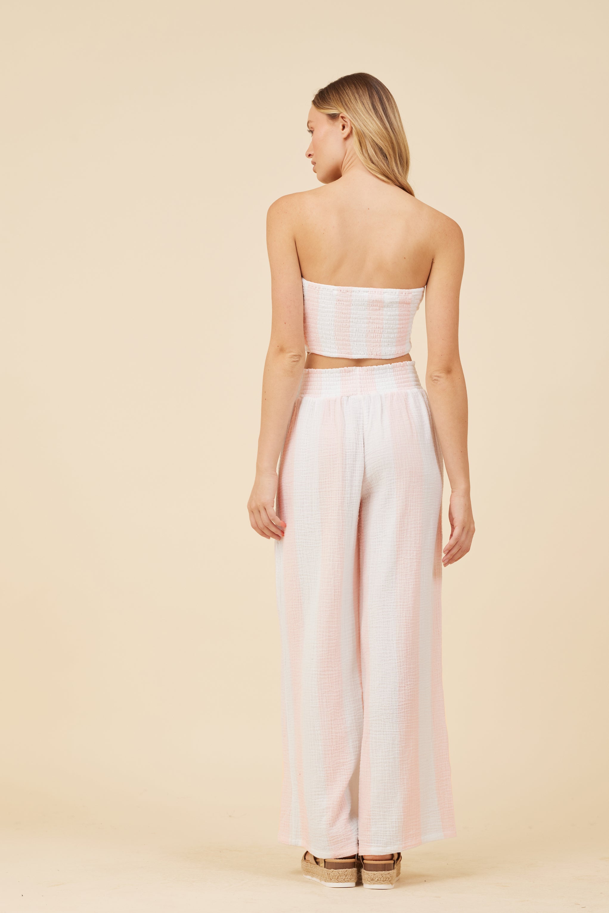 Pink & White Cabana Stripe Gauze Bandeau Crop Top