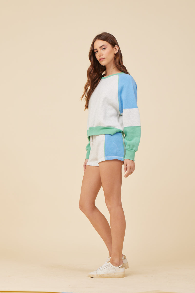 Heather Grey French Blue Surf Green Colorblock Shorts