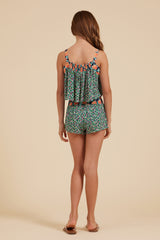 Teal Dual Floral Ruffle Shorts