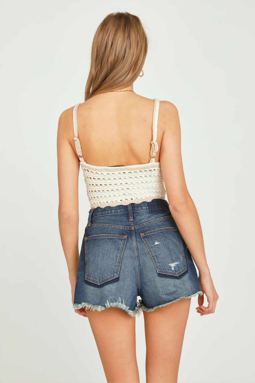 Natural Ivory w/ Khaki Contrast Sweater Crochet Tank