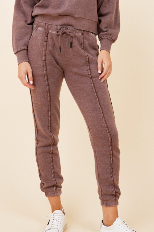 Hot Fudge w/ Espresso Stitching Solid Reverse Burnout Jogger