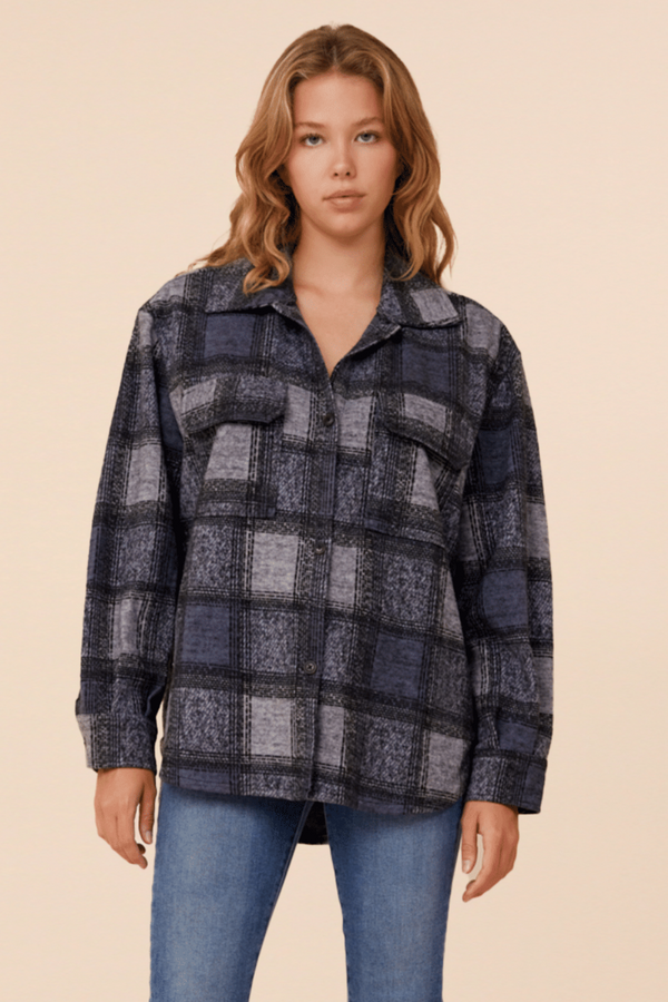 Sicily Plaid Knitted Shacket w/ Back Applique