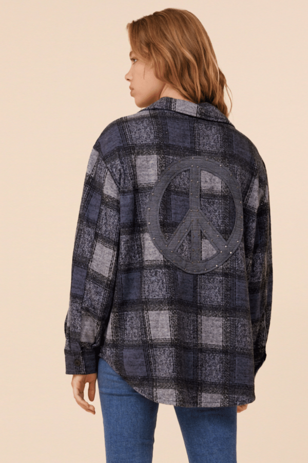 Sicily Plaid Knitted Shacket w/ Back Applique