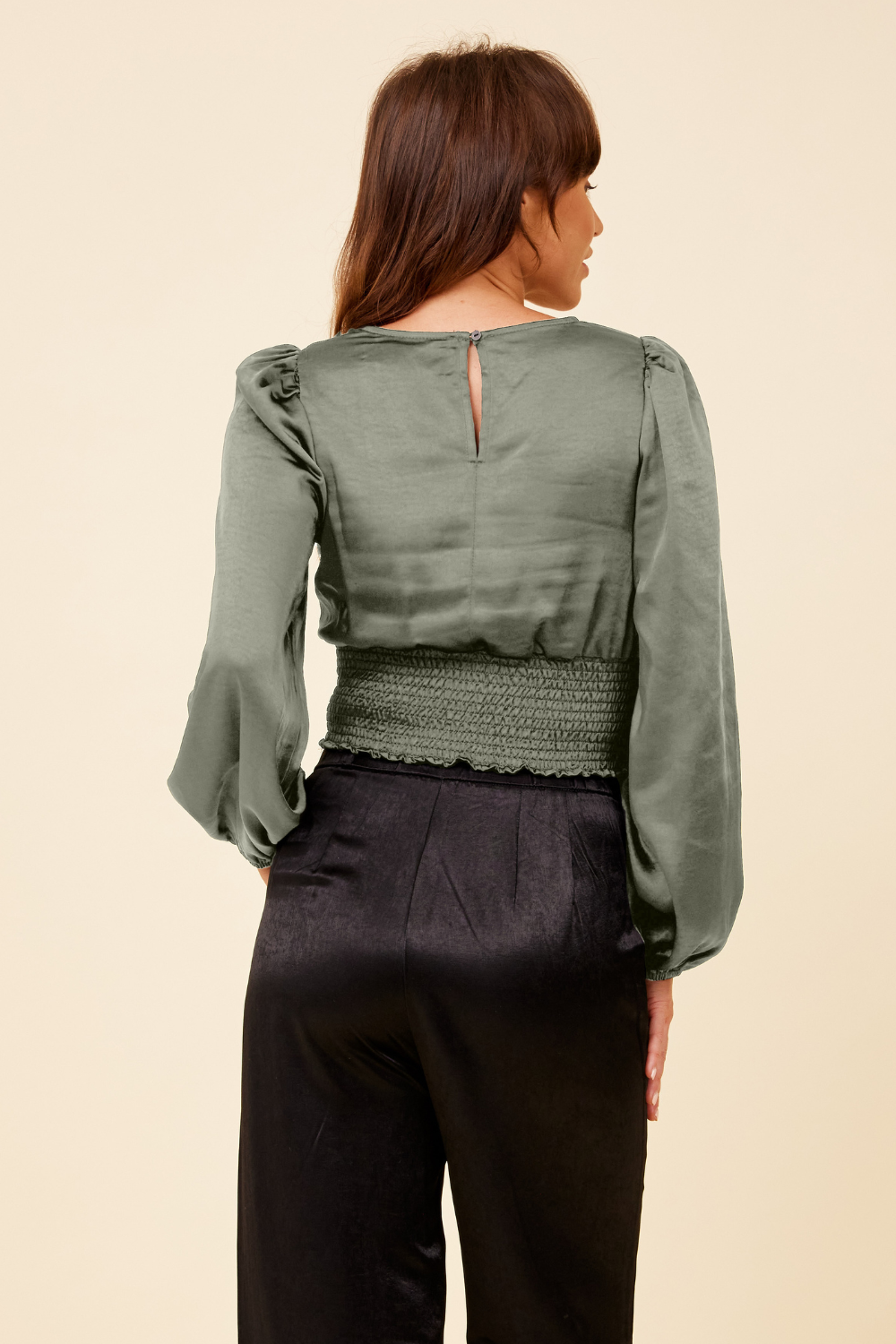 Silver Pine Heavy Satin Criss Cross Blouse