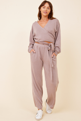 Washed Cobblestone Lightweight Fleece Wide Leg Pant