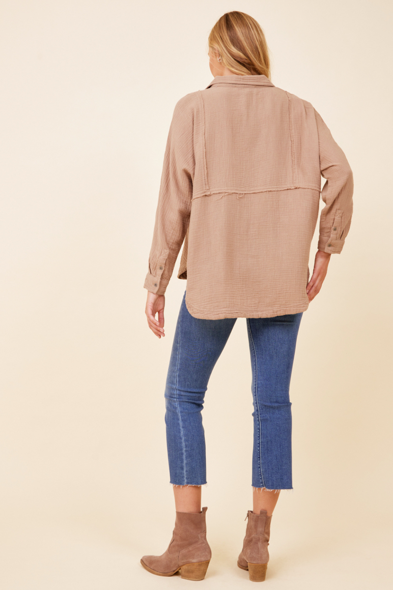 Light Taupe Gauze Button Down