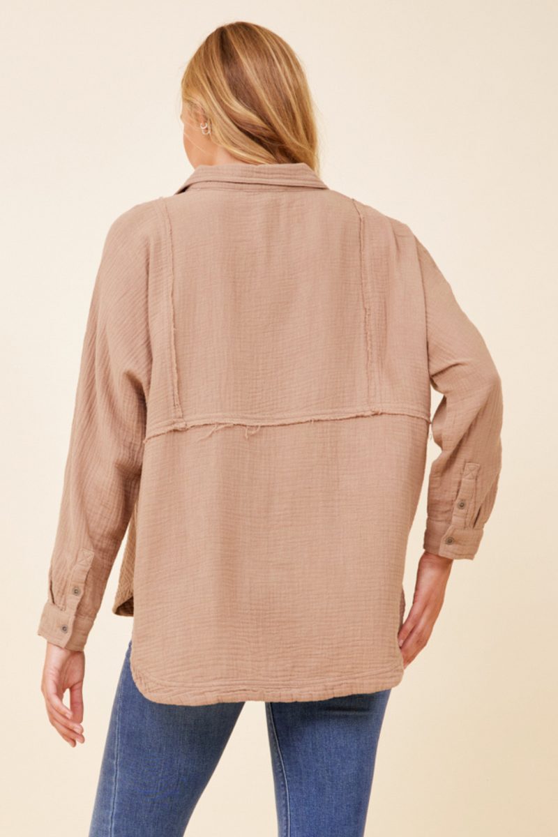 Light Taupe Gauze Button Down