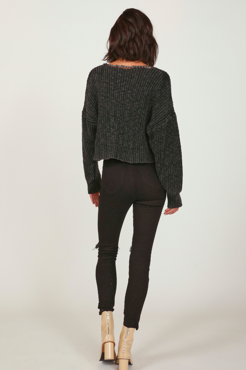 Washed Black Chain Link Neckline Sweater