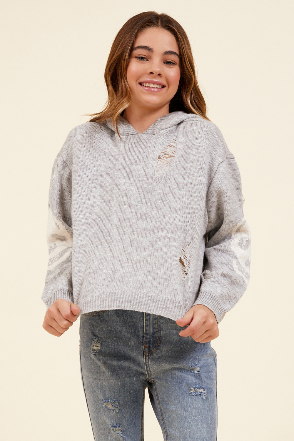 Skull Distressed Sweater Hoodie