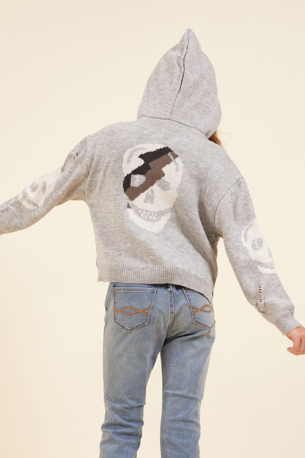 Skull Distressed Sweater Hoodie