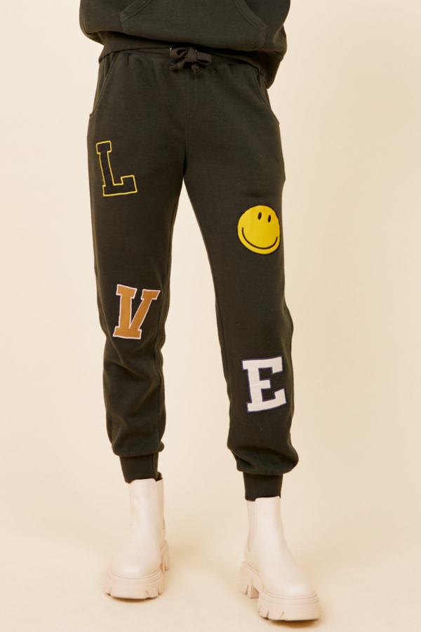 Forest Green Love Smiley Patch Embroidery Jogger