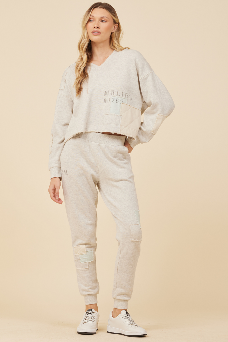 Heather Oatmeal w/ Light Blue & Sand Patches French Terry Hoodie