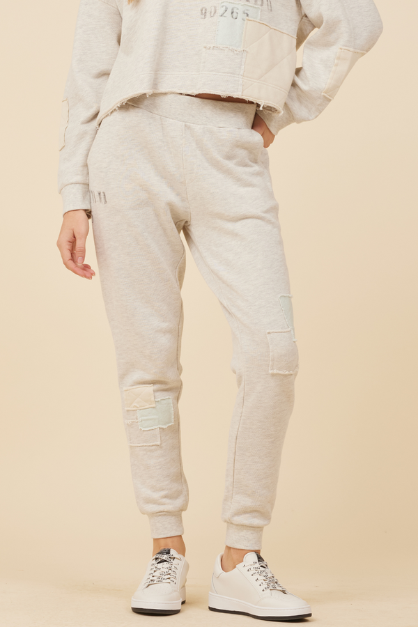 Heather Oatmeal w/ Light Blue & Sand Patches French Terry Jogger