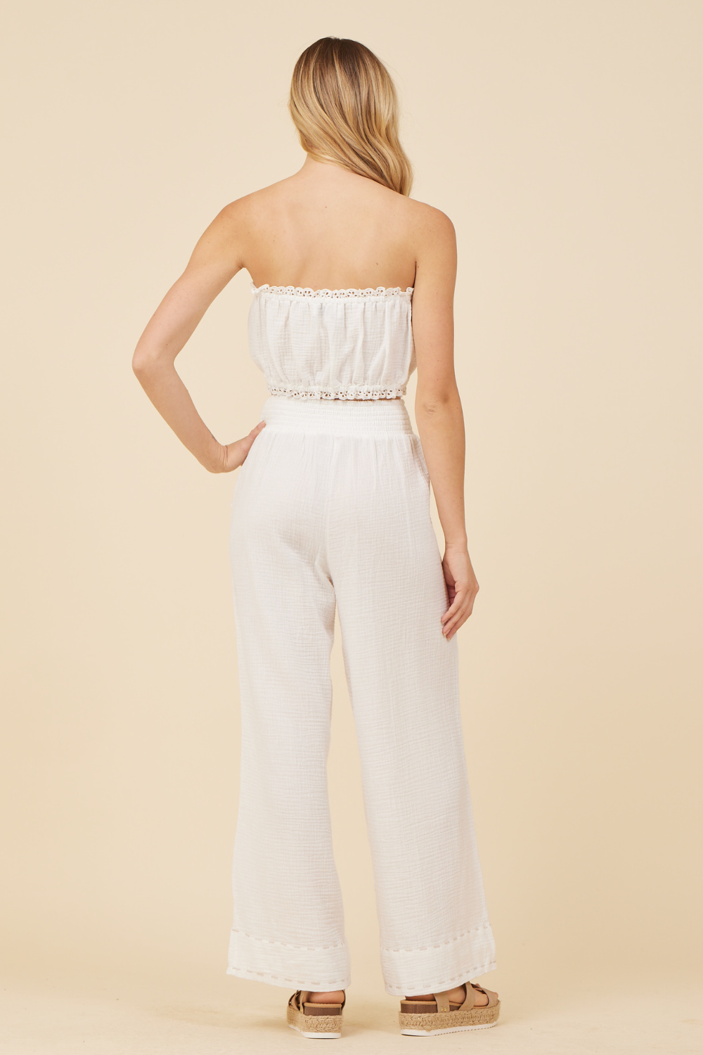 White Gauze Smocked Tube Top