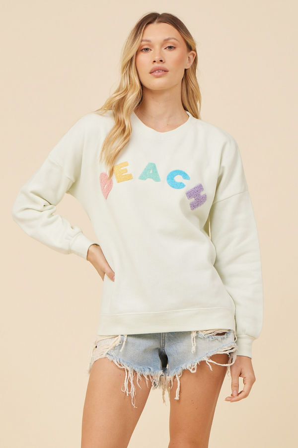 Pale Mint W/ Multicolor Patches Burnout Fleece Crewneck