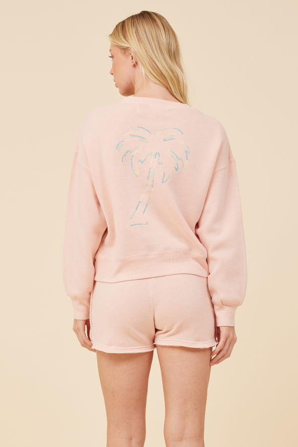 Peachy Pink w/ Palm Tree Embroidered Crewneck