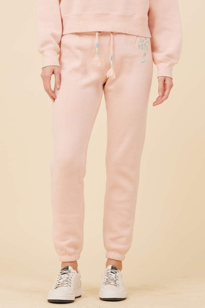 Peachy Pink w/ Palm Tree Embroidered Jogger