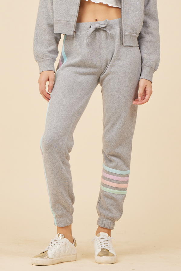 Heather Grey w/ Sorbet Twill Tape Stripes Burnout Jogger
