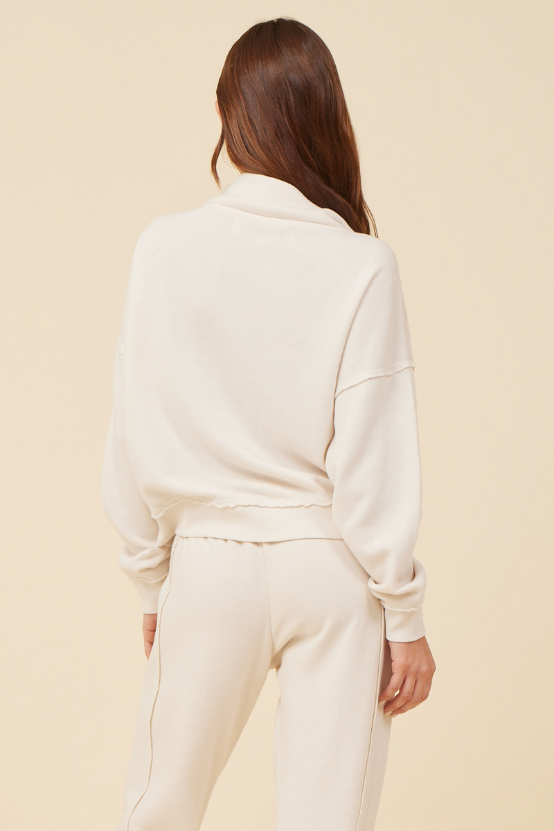 Coconut White Solid Burnout Fleece Quarter Zip Sweatshirt