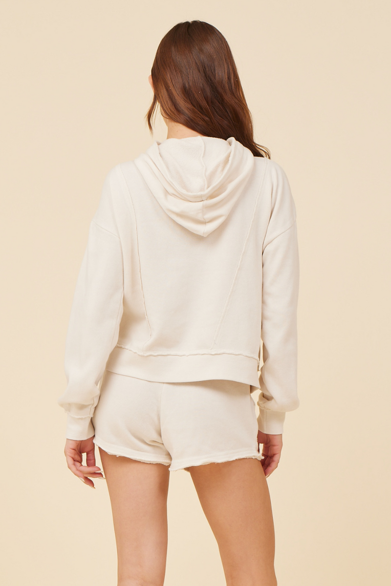 Coconut White Solid Burnout Fleece Pullover Hoodie