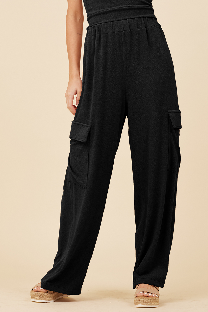 Black Knit Terry Cargo Pant