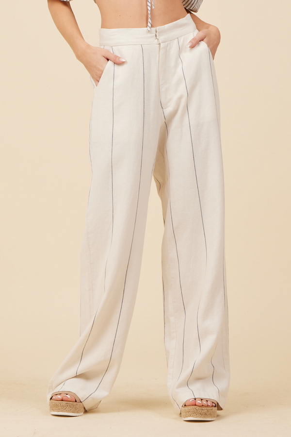 Cream Stripe Linen Trouser