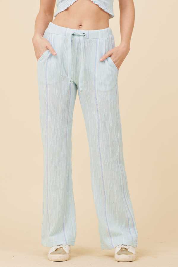 Soft Blue w/ Mixed Stripes Textured Flared Pants