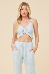 Soft Blue w/ Mixed Stripes Textured Cropped Tank