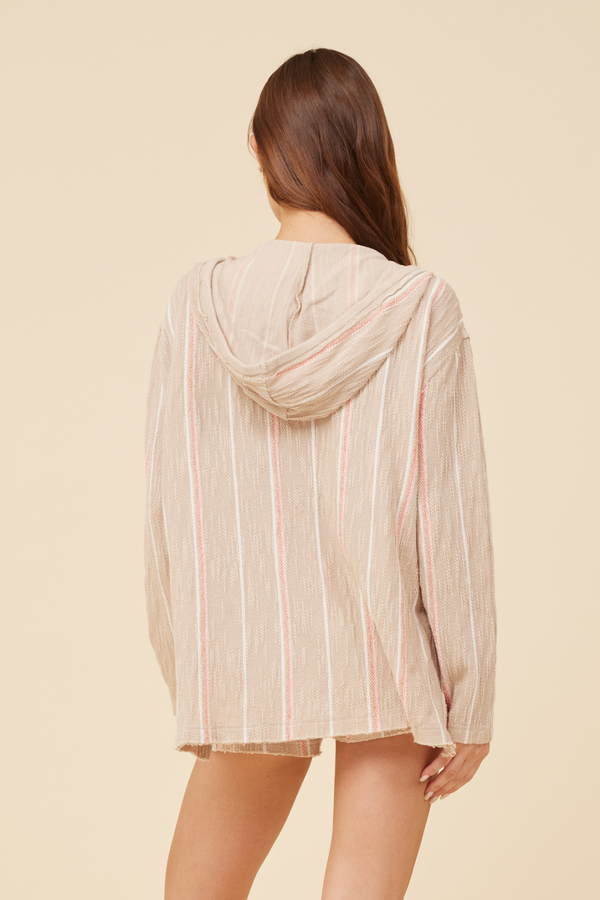 Soft Tan w/ Mixed Stripes Textured Hoodie