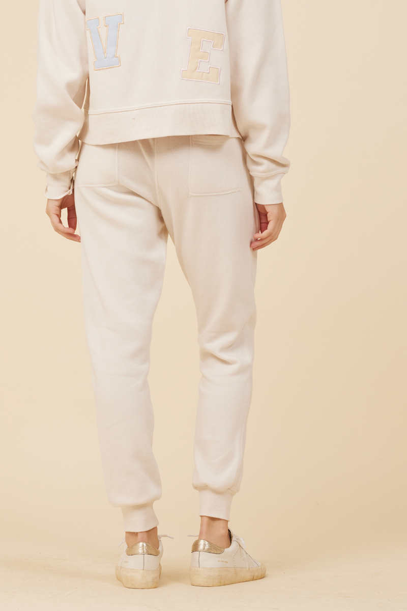 Coconut White W/ Love Smile Patch Embroidery Jogger