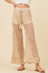 Natural w/ Gold Lurex Crochet Scalloped Pants