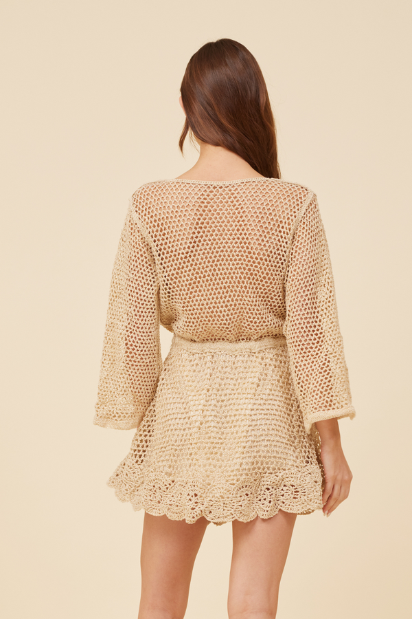 Natural w/ Gold Lurex Scalloped Dress