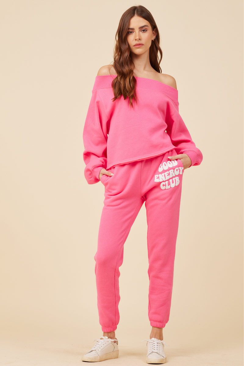 Rosey Pink W/ White Puff Print Good Energy Jogger Pant