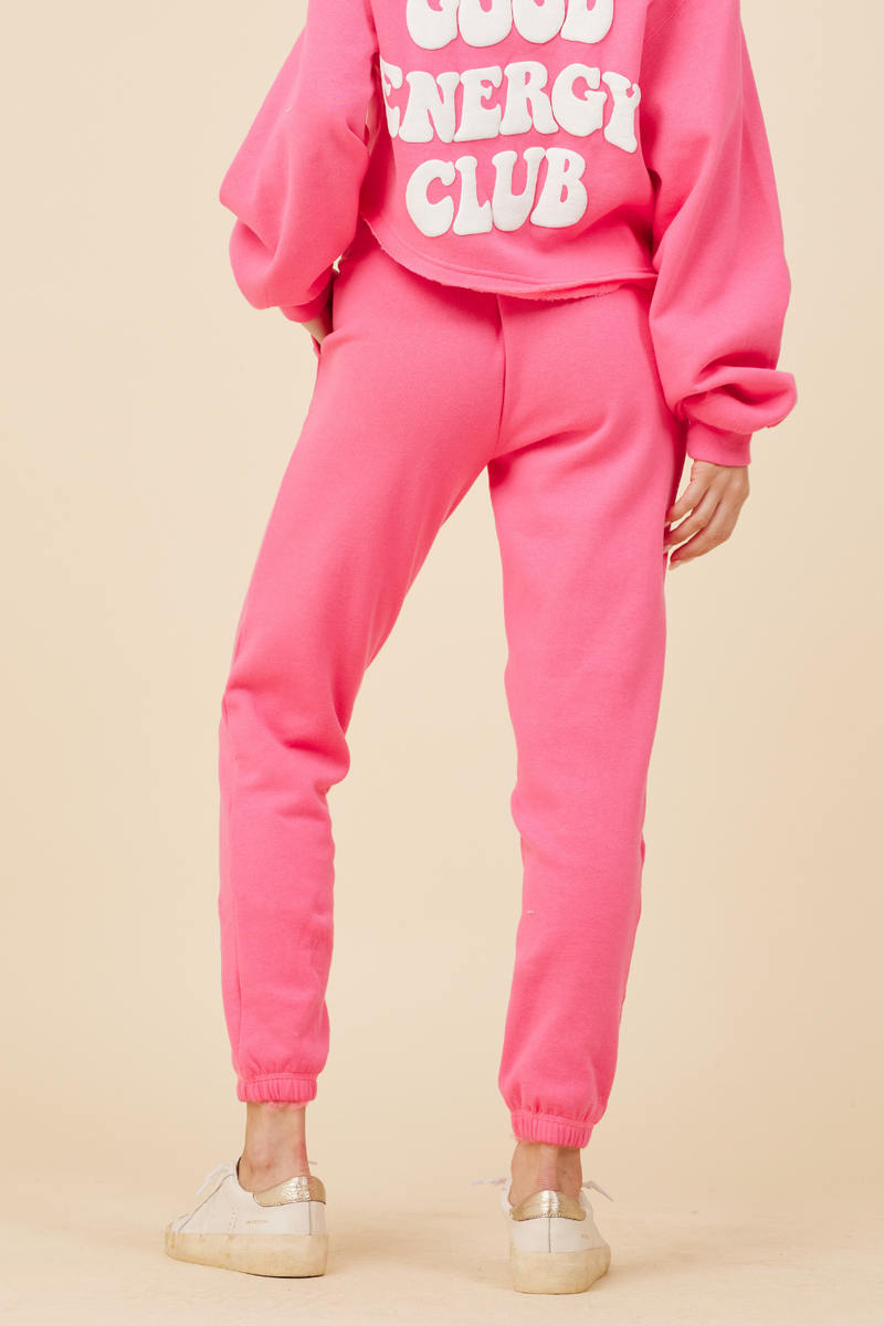Rosey Pink W/ White Puff Print Good Energy Jogger Pant