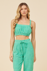 Surf Green Corded Terry Cropped Tank