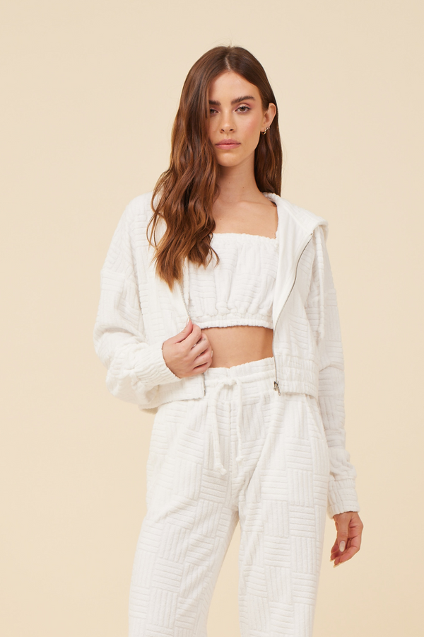 Warm White Corded Terry Zip Up
