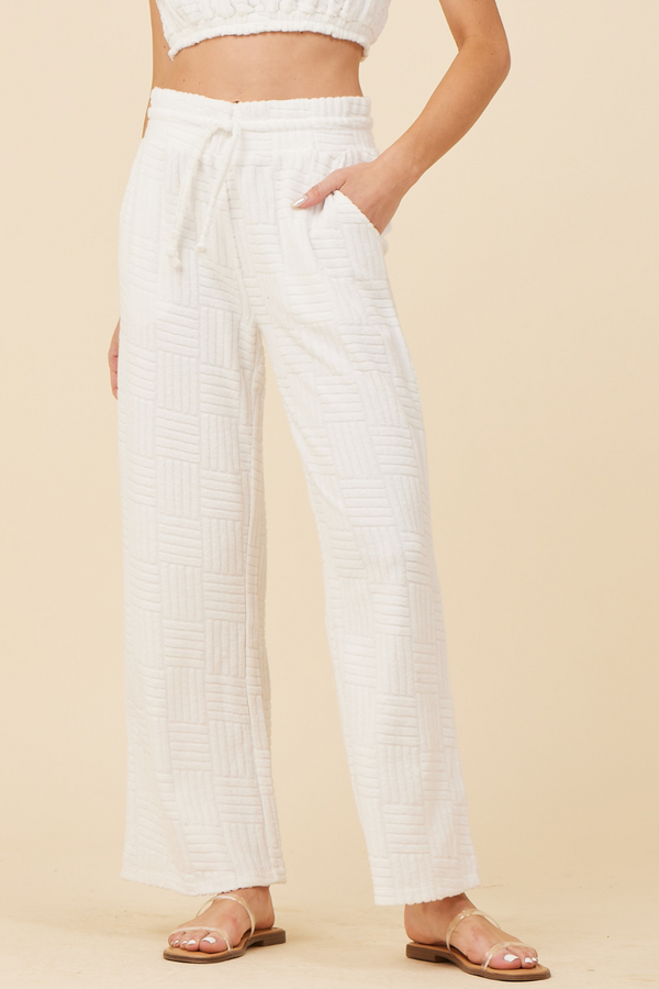 Warm White Corded Terry Wide Leg Pant