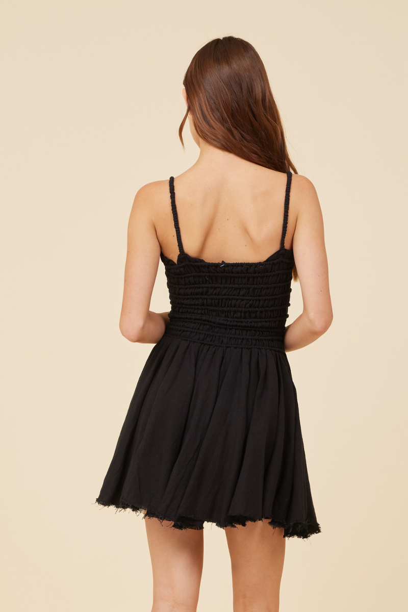 Black Cotton Voille Front Button Dress