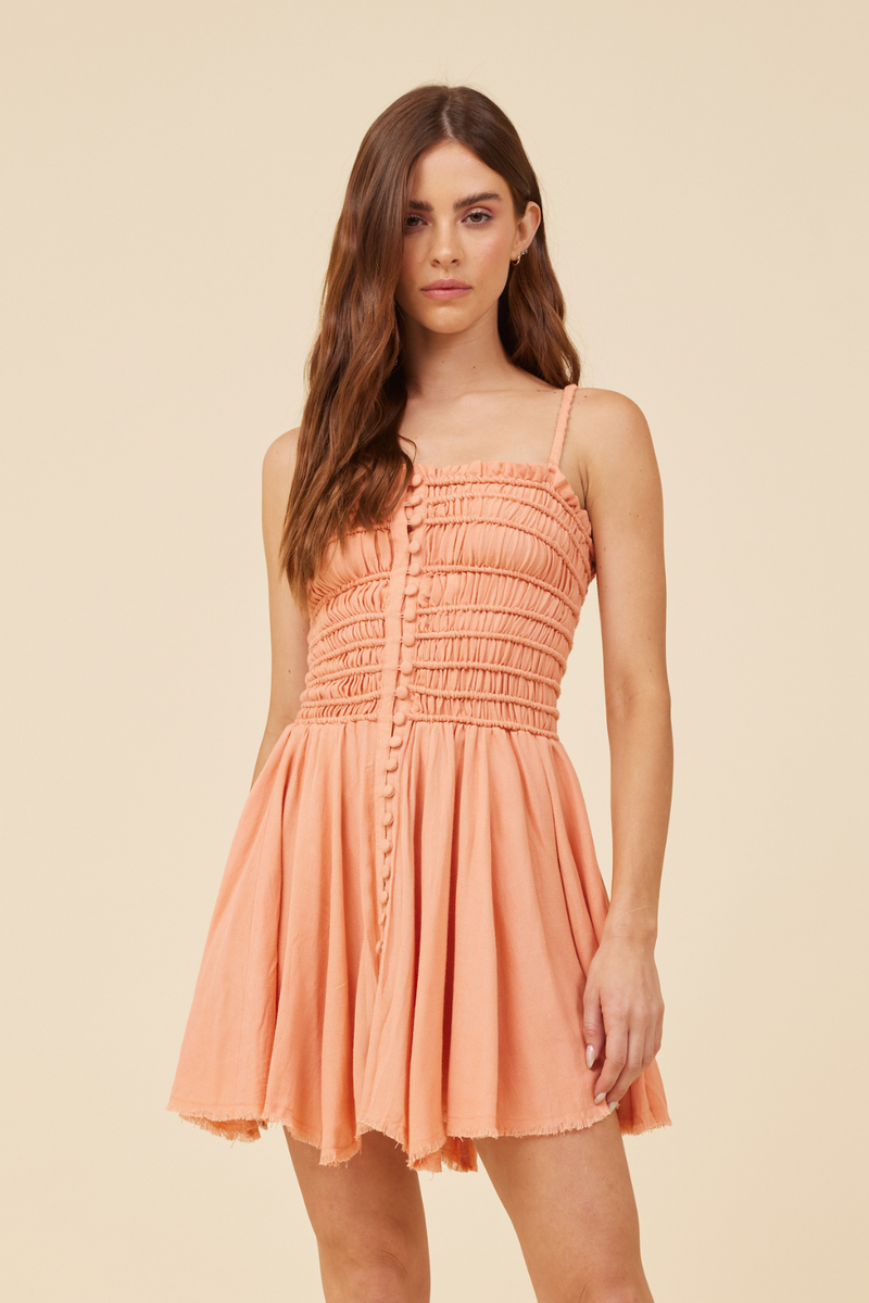 Peach Cotton Voille Front Button Dress