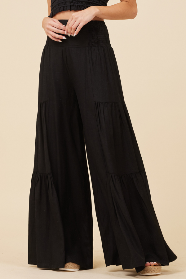Black Cotton Voille Smocked Pant