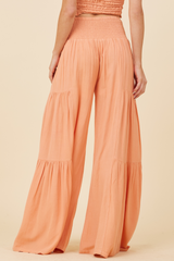 Peach Cotton Voille Smocked Pant