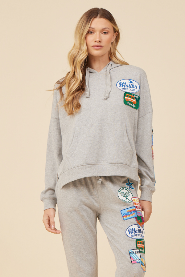 Heather Grey W/ Multi Patches Surf Wash Hoodie