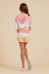 Pink/White/Orange Tie Dye Terry Cloth Elastic Waist Ruffle Short - VintageHavana.com