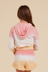 Pink/White/Orange Tie Dye Terry Cloth Elastic Bottom Hoodie - VintageHavana.com