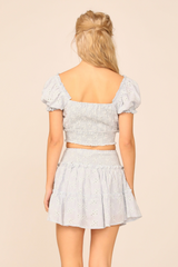 VH x OD - Chambray Blue w/ Ivory Eyelet Smocked Crop Top