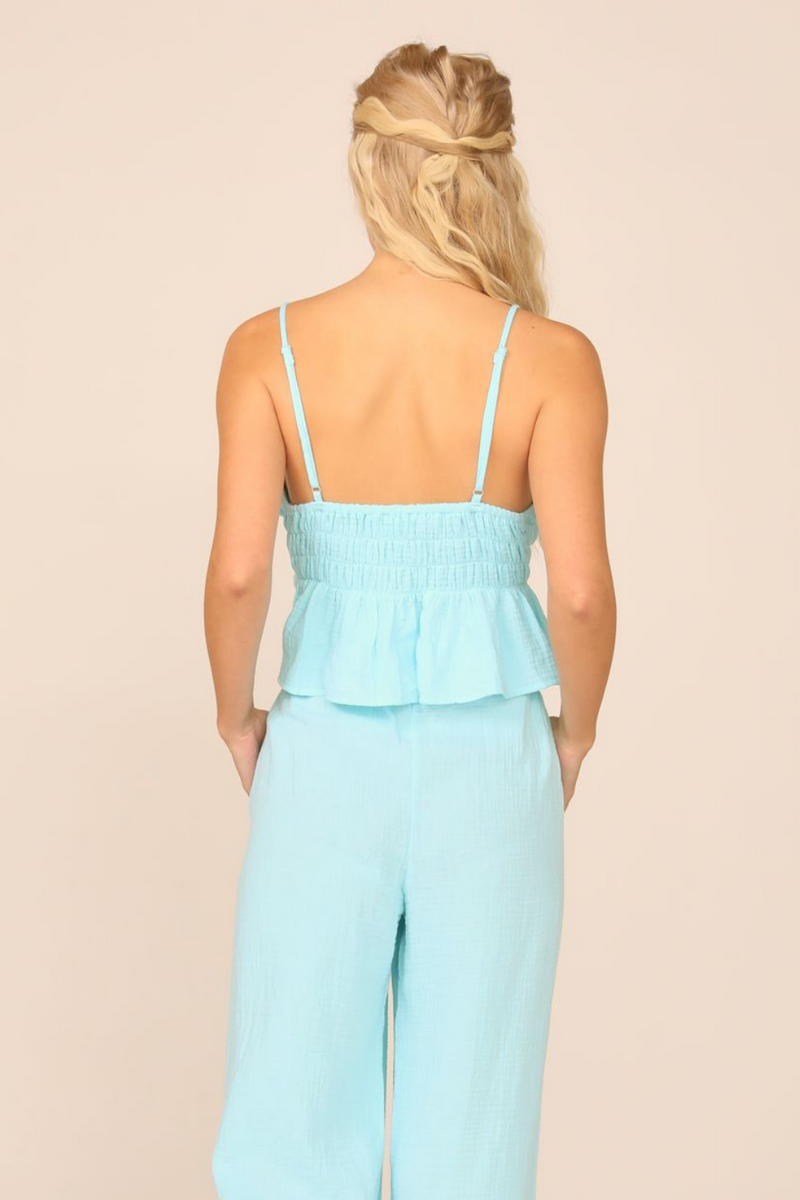 VH x OD - River Blue Gauze Smocked Tank W/ Bottom Ruffle