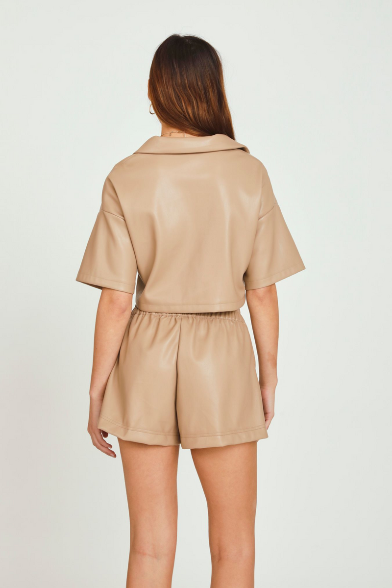 Toffee Faux Leather Camp Shirt