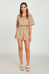 Toffee Faux Leather Camp Shirt