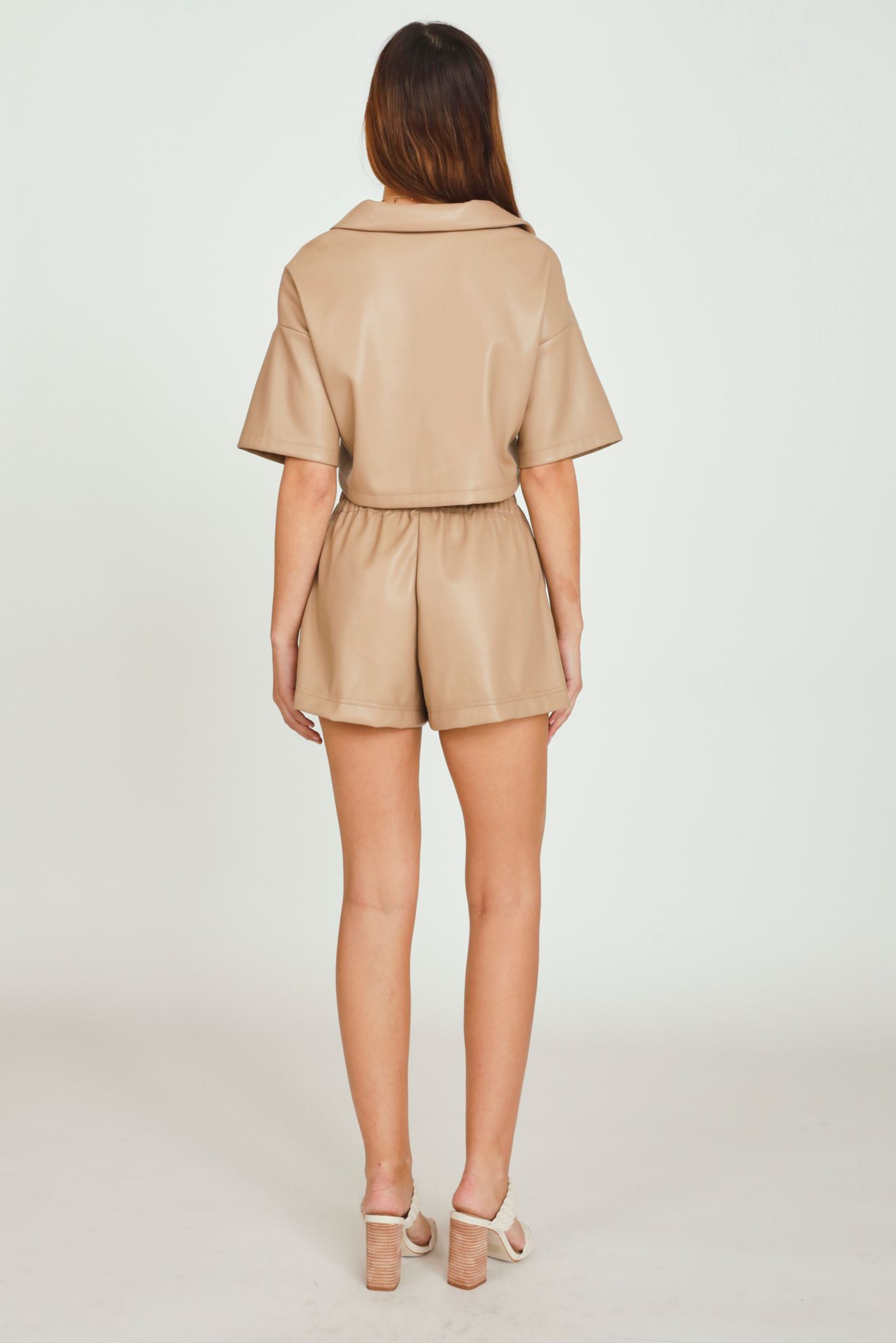 Toffee Faux Leather Camp Shirt
